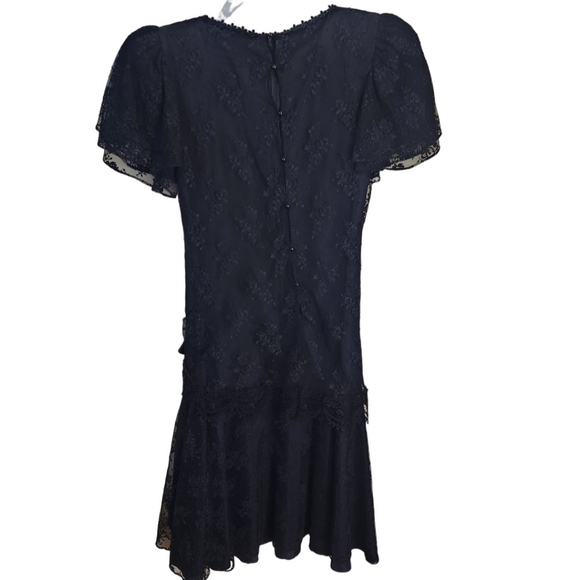 Vintage 80s Black Lace Midi Dress Barbara Chodos For Michael Marcella Size 4 - Picture 2 of 8